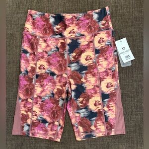 Nine West Pink Floral High-Rise Biking Shorts NWT Size L